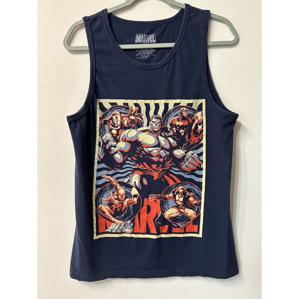 Marvel Comics Tank Top Mens S Mad Engine Avengers Hulk Spider-Man Wolverine Blue